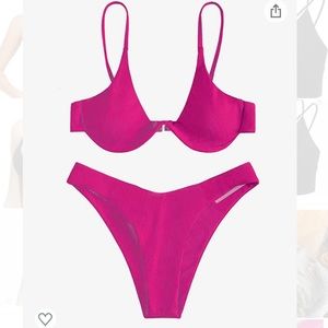 NWT Verdusa Hot Pink Ribbed Highcut Bikini - Size Large